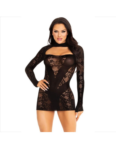 ROBE COURTE DENTELLE MANCHES LONGUES NOIR