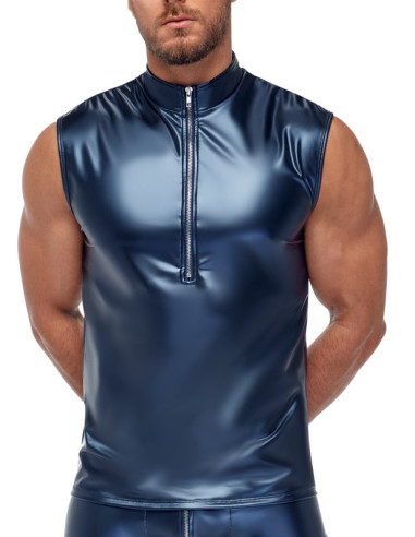 DEBARDEUR TOP ANDIO AVEC DEMI ZIP BLEU METALLISE