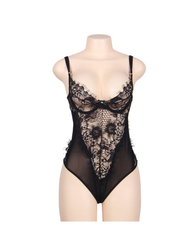 BODY DENTELLE FLORALE ET TEDDY NOIR  FRANGES